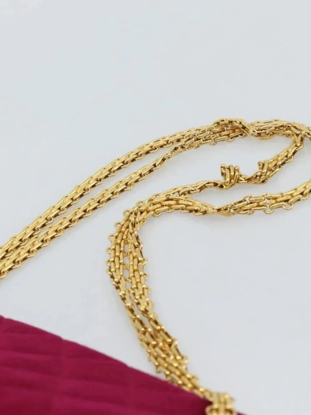 CHANEL Matelasse Chain Shoulder Bag Cotton Jersey Wine Red Gold CC Auth 185539